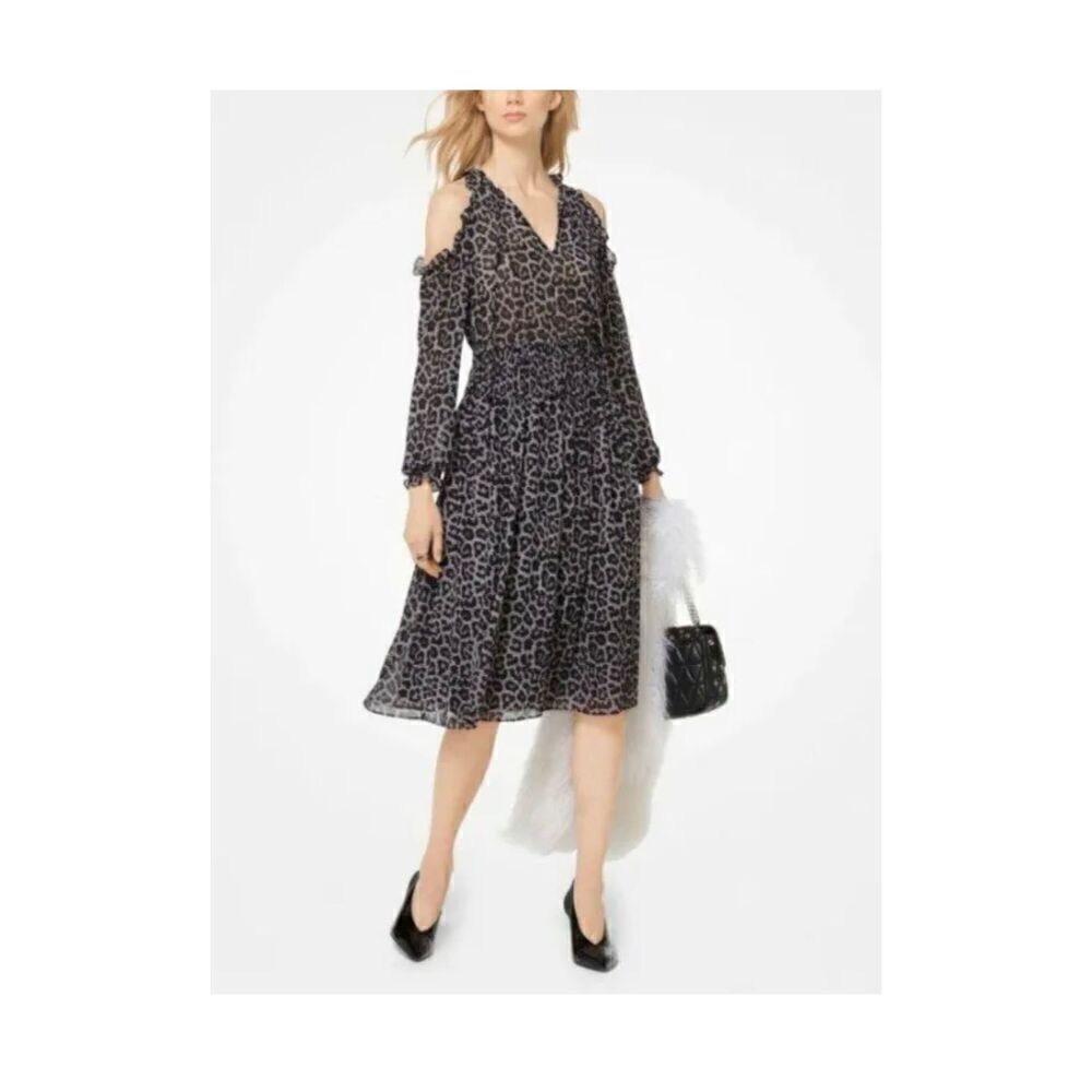 Michael Kors Leopard Print Cold Shoulder Dress